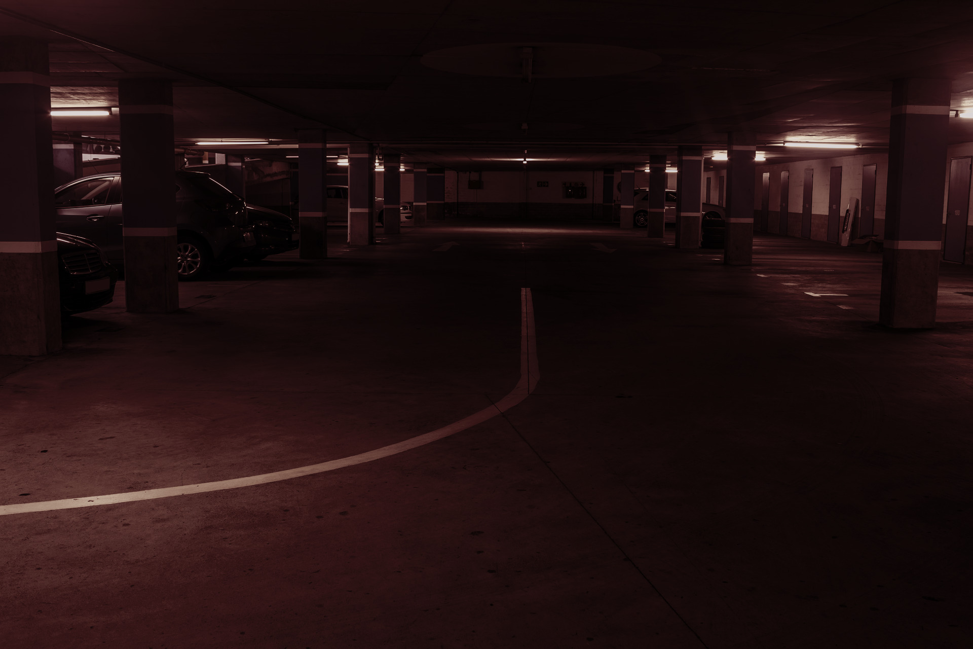A parking garage at night